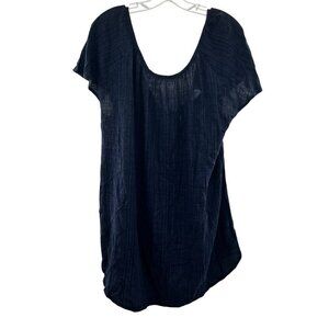 Kona Sol Women's Short Sleeve Textured Top Navy Size Medium Lightweight Tie Neck